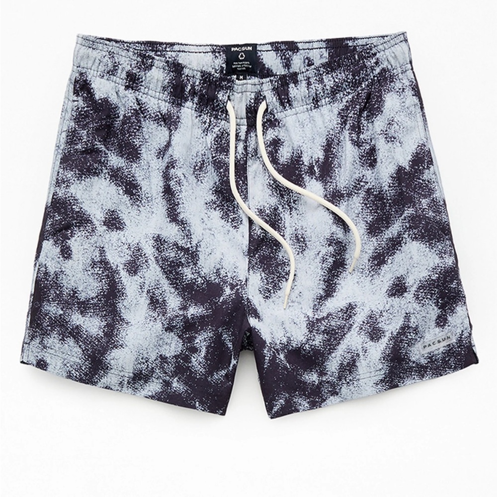 PacSun Black and White Tie-Dye Swim Trunks